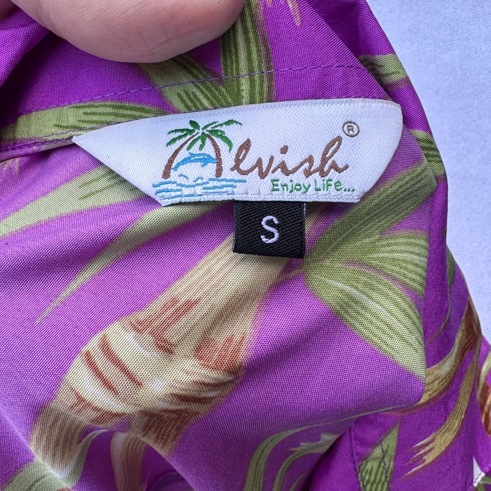 Men’s Alvish Enjoy Life Coral Purple Hawaiian Shirt with Floral Print size S - Picture 4 of 4